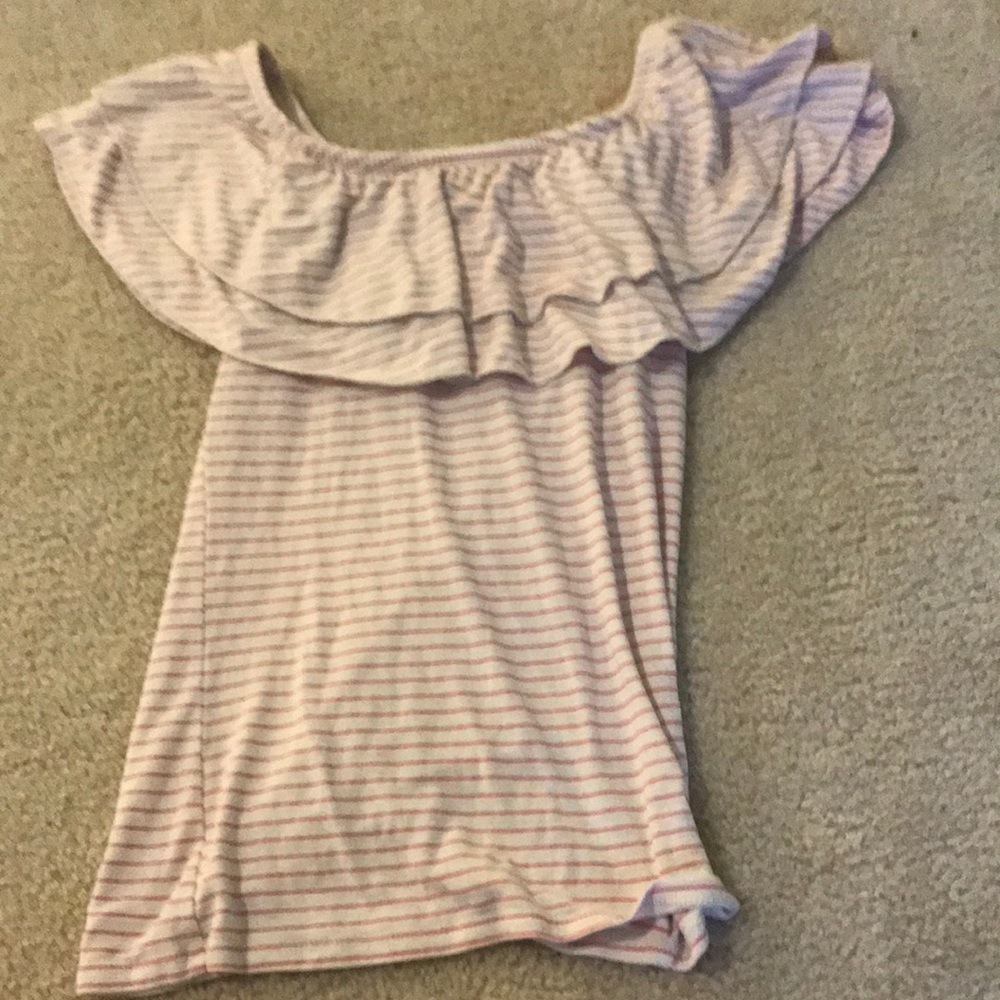 soft hollister stripped off the shoulder shirt